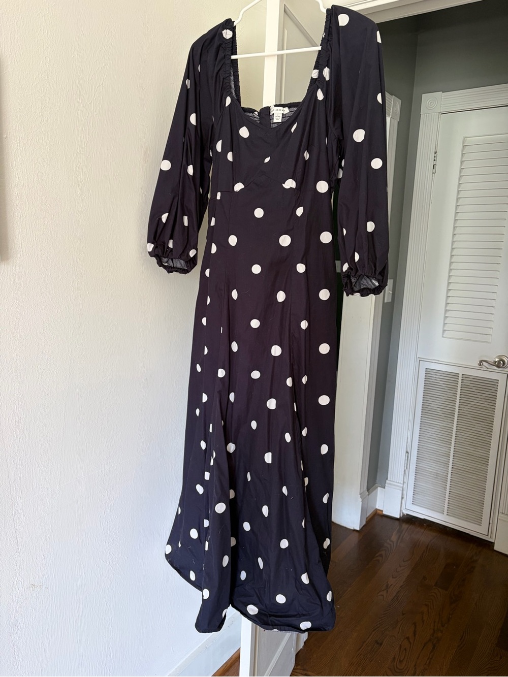 Polka Dot Long Sleeve Midi Dress - Navy/White